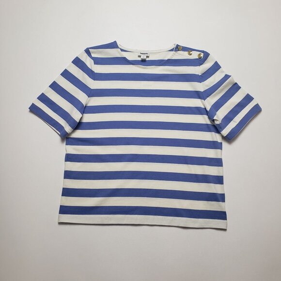 J.Crew Factory Short-Sleeve Striped Button-Shoulder Tee Women's Small Peri Blue - Picture 14 of 16